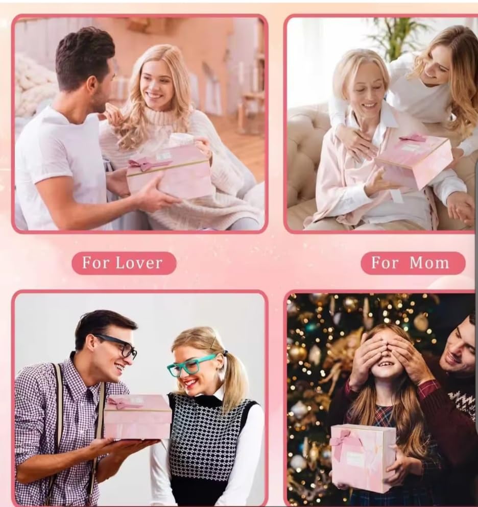 Pink Gift Set for Women with Tumbler, towel,sleep eye mask, cute bow headband,scented candle, rose gold mirror, Bath Accessories and Decorative Box
