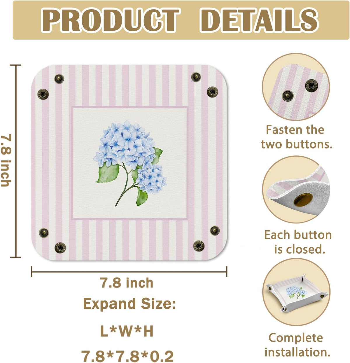 Pink Hydrangea Floral Jewelry Valet Tray for Women,Hydrangea decor
