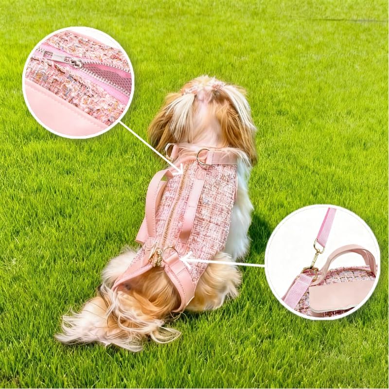 Dog Lift Harness Backpack for Small Dogs Cats, Adjustable Straps Dog Sling Carrier Full Body for Hiking, Travel, Outdoor – Pink Medium