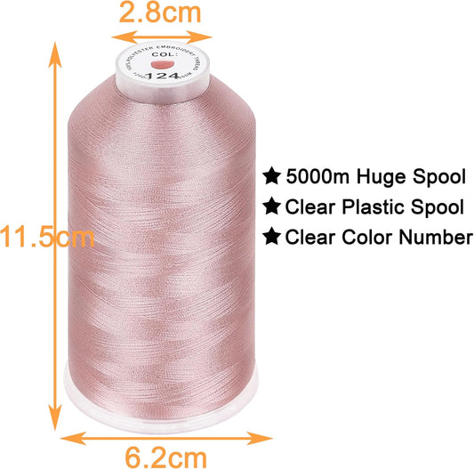 Single Huge Spool 5000M Each Polyester Embroidery Machine Thread 40WT for Commercial and Domestic Machines - Flesh Pink