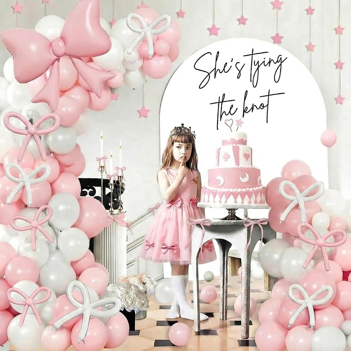 She’s Tying The Knot Bridal Shower - Pink Bow Bachelorette Party Decorations, She’s Tying The Knot Bridal Shower Decorations, Bride to Be Decorations, Pink Bow Balloon Arch Kit for Bachelorette Party