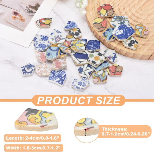 Irregular Ceramic Mosaic Tiles, 500g/1.1lb Broken Porcelain Mosaic Tiles Bulk Irregular Glazed for DIY Art Craft Making Home Decor, Yellow/Pink