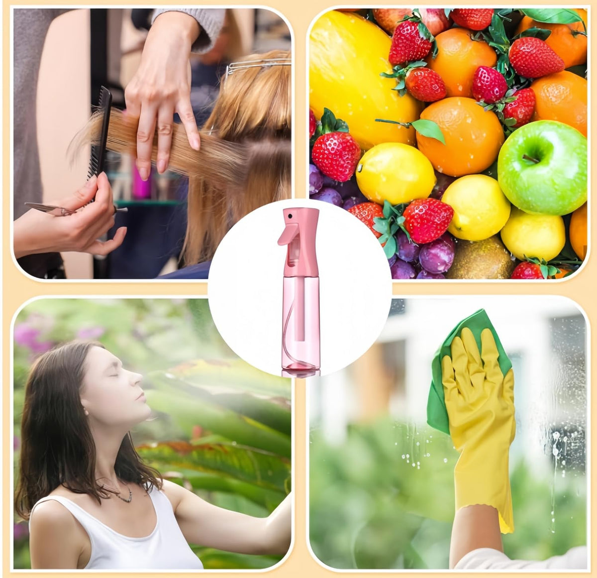 Hair Brush Set with Continuous Spray Bottle,Slick Back Hair Brush Back Brushing, Combing, Slicking Hair (PINK)
