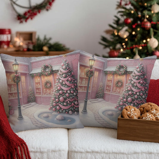 Christmas Throw Pillow Covers Set of 2, Peach Holiday Decor Cushion Cases, Festive Decorative Square Covers for Home Sofa Bed Couch 16x16 Inch