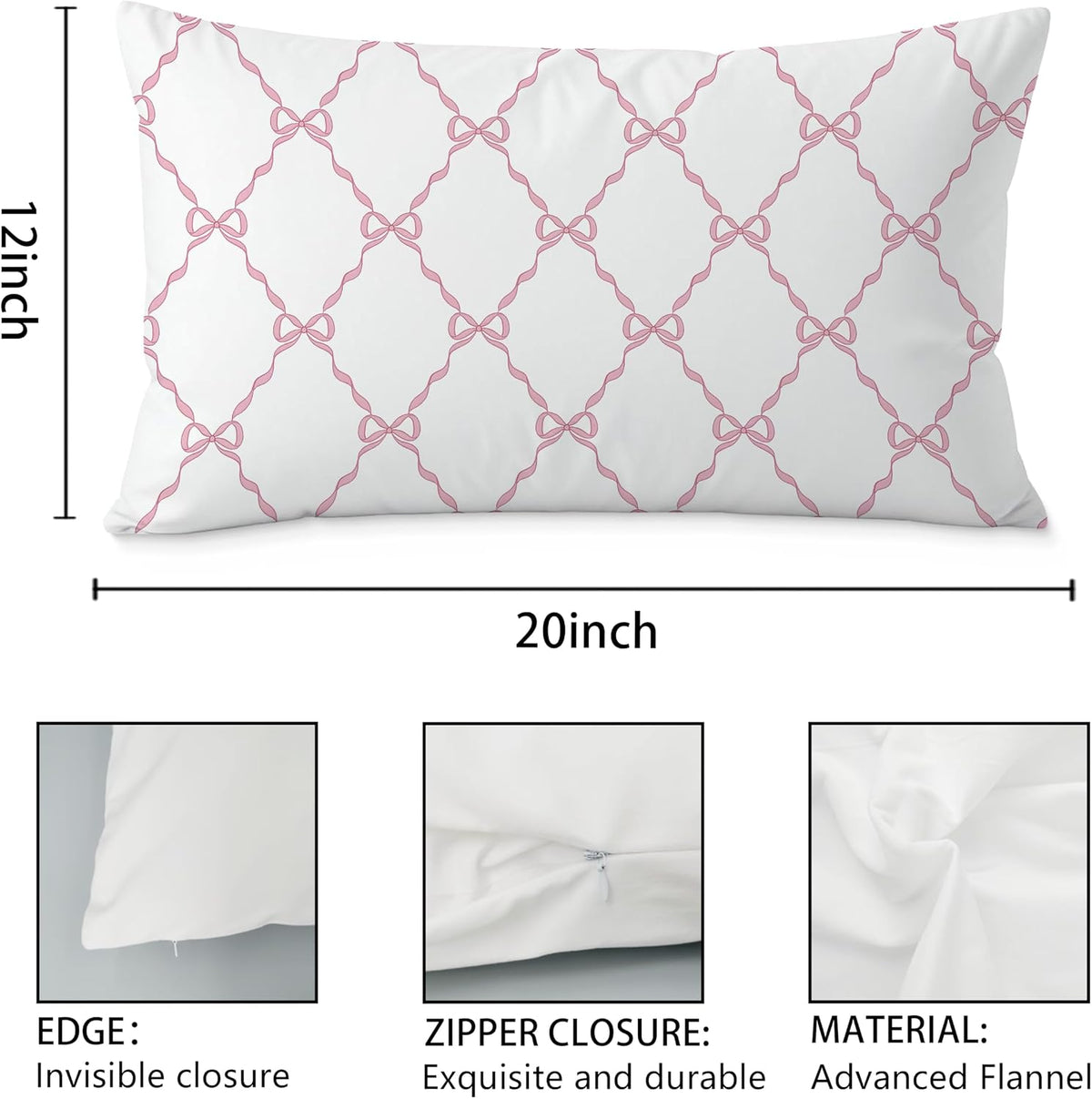 Pink Coquette Bow Pillow Covers 12x20, Preppy Bow Room Decor, Preppy Pink Pillow Covers, Girly Bedroom Dorm Decor, Coquette Stuff
