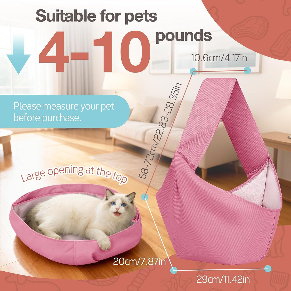 Dog Sling Carrier for Small Dogs, Lightweight Crossbody Pet Bag