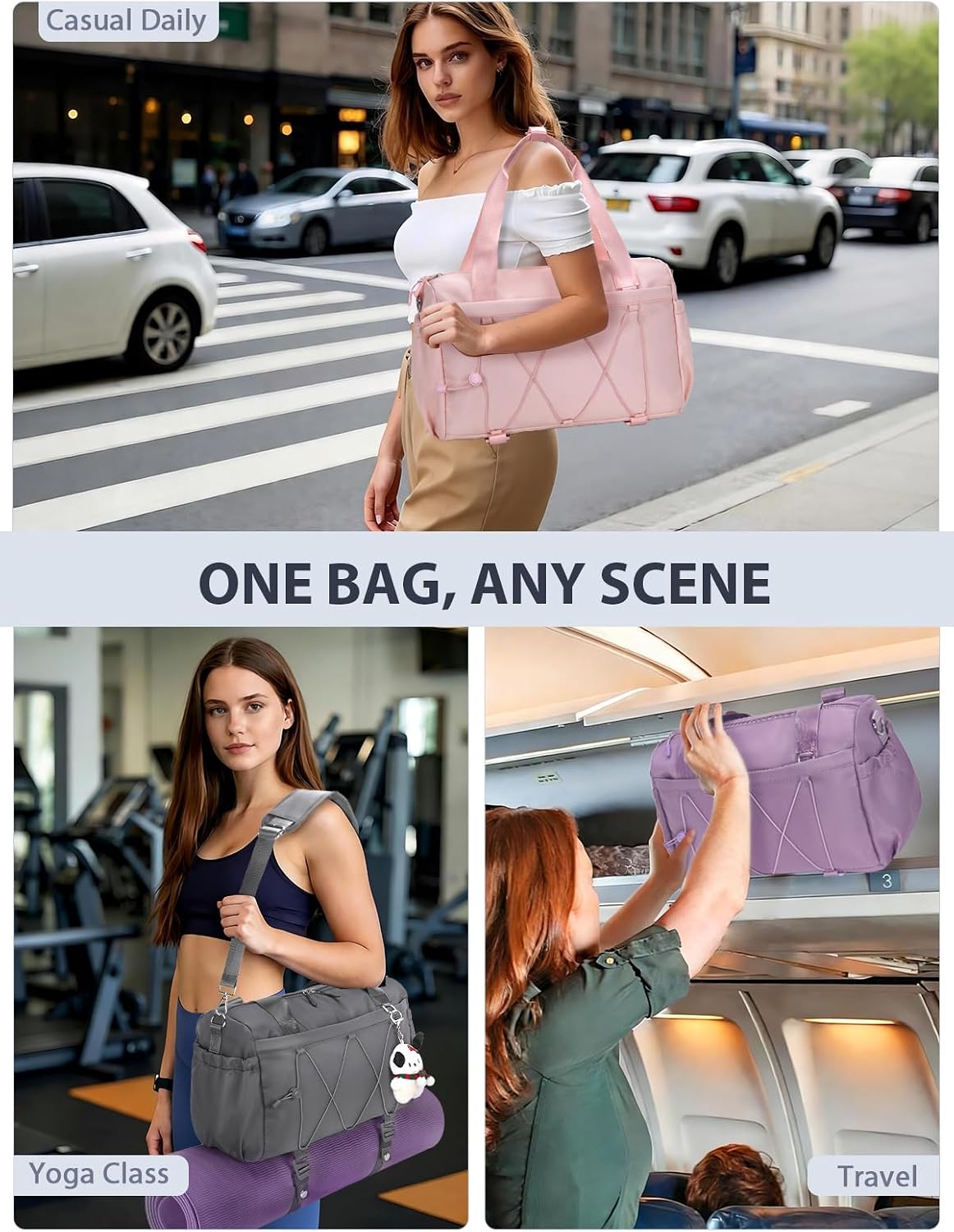 Small Gym Bag for Women with Yoga Mat Holder and Wet Pocket, Pink