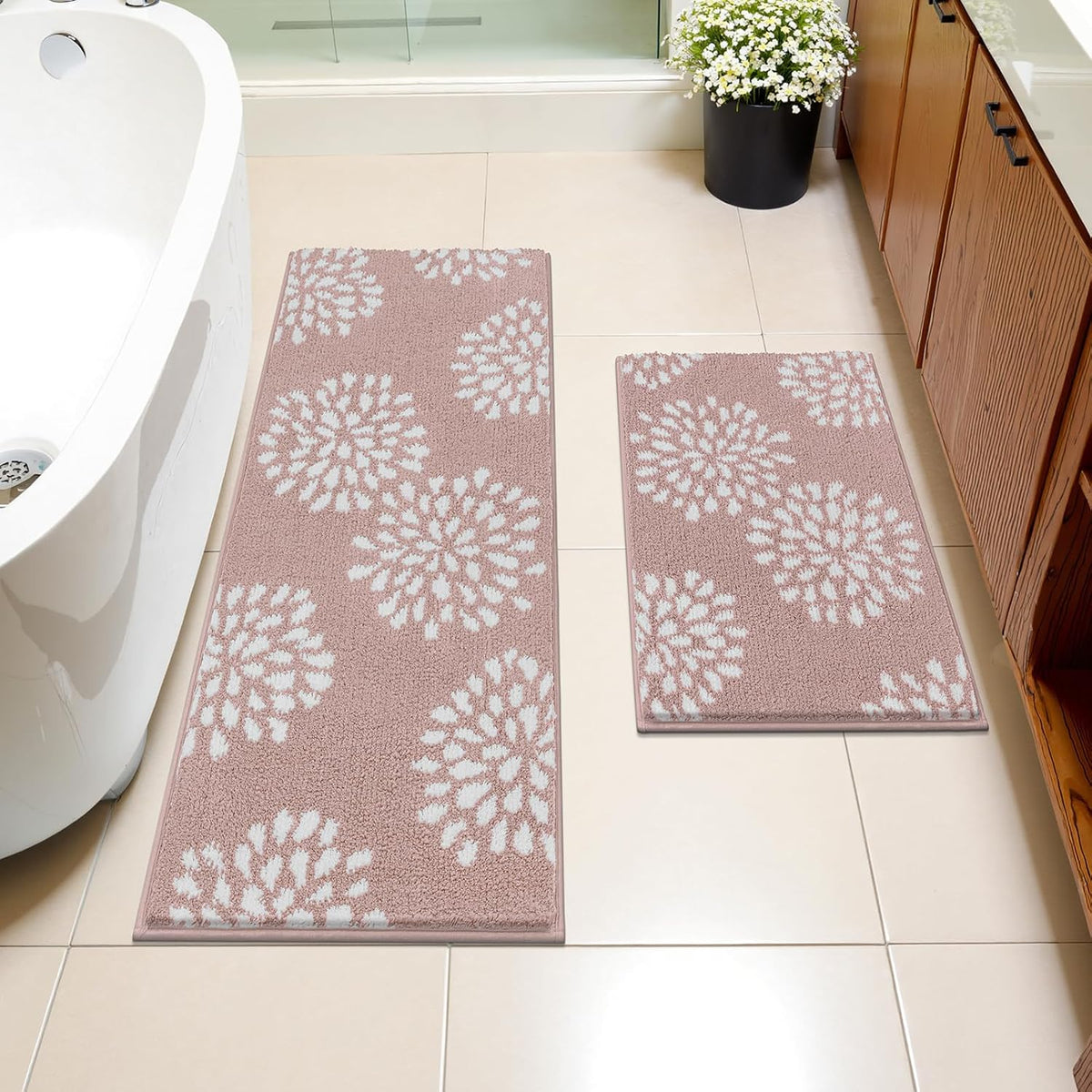Bathroom Rugs Set 5 Piece, Non Slip Washable Absorbent Bath Mat Set