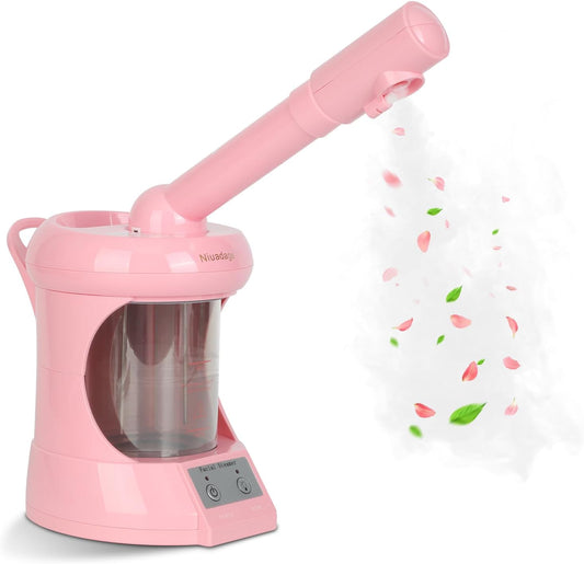Facial Steamer Nano Ionic Face Steamer with Extendable Arm, Portable Face Steamer for Facial Deep Cleaning, Steamer for Facial for Personal Care at Home or Salon(Pink)