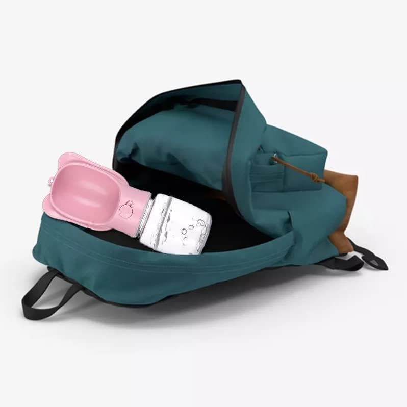 Pet Cat Puppy Dog Travel Water Bottle Dispenser with Food Container, Portable Dog Water Bottle for Walking Hiking Outdoor, Pink, 350ml/12oz