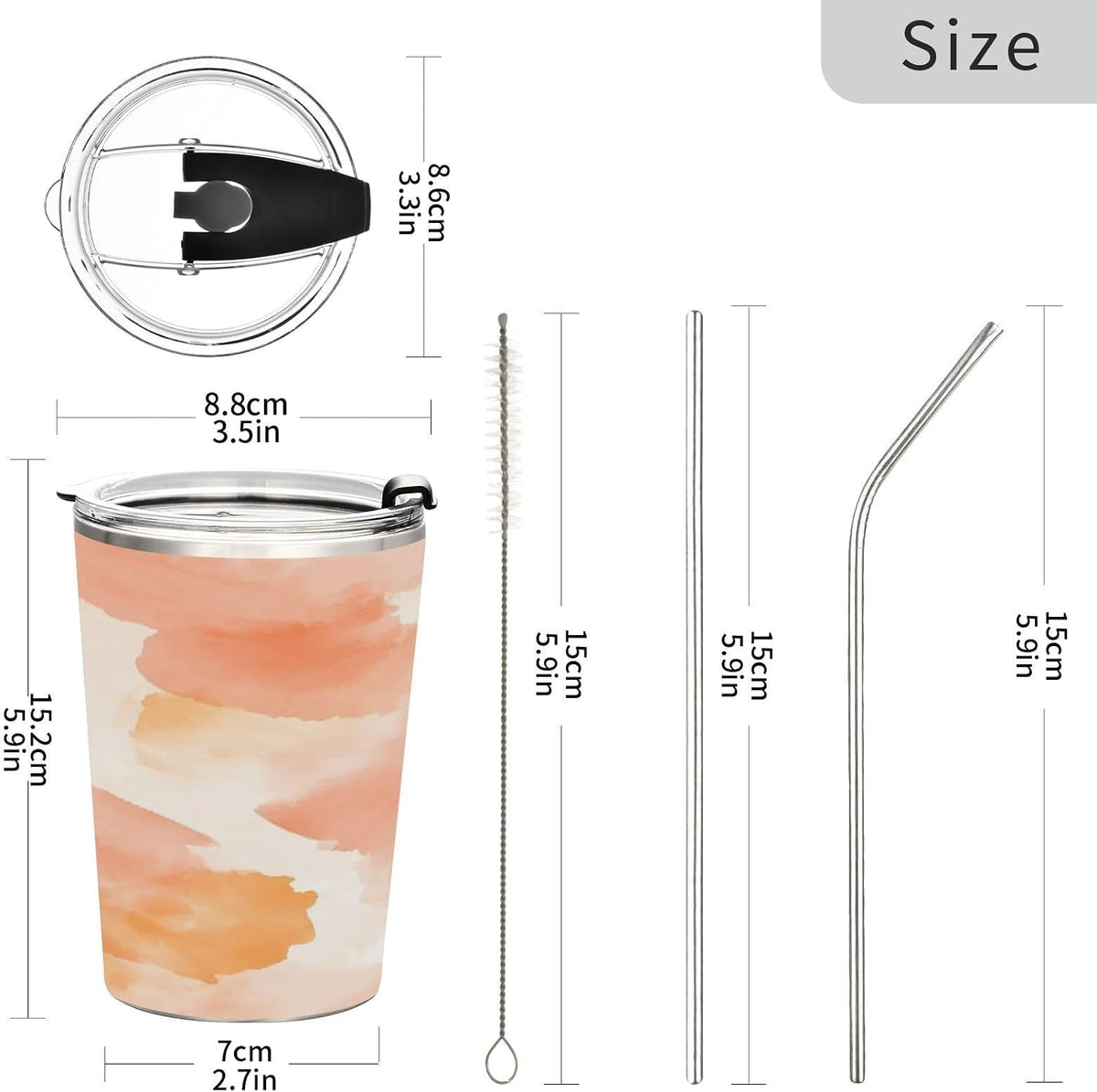 Peach Pattern 20 oz Tumbler with Lid and Straw Stainless Steel Double Wall Vacuum Tumblers Insulated Travel Coffee Mug for Cold and Hot Drinks