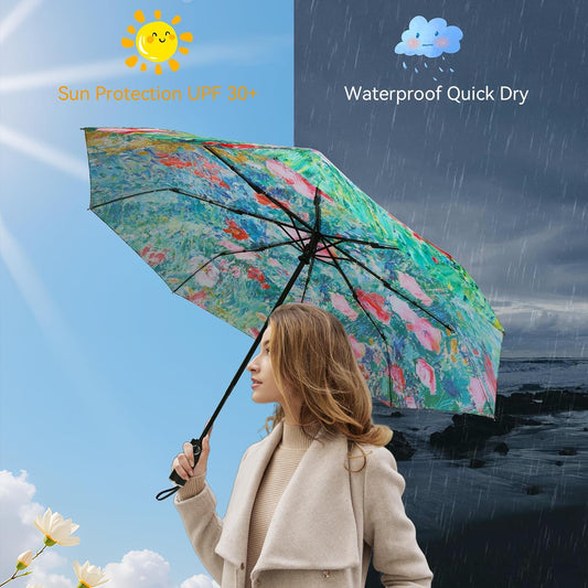 Van Gogh Folding Umbrella, Travel Umbrella with Starry Night Design, Auto Open & Close - Portable Compact Umbrella - Lightweight & Packable for Women & Men