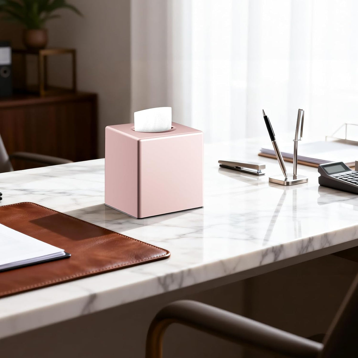Y-in Hand Square Tissue Box Cover, Cube Facial Tissue Box Holder, Pink