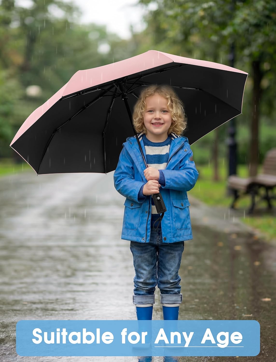 Compact Travel Umbrella - Windproof Umbrellas for Rain, Small Portable UV Umbrella for Sun Protection, Folding Automatic Umbrellas in Lightweight for Car, Backpack, Walking, Kids, Women