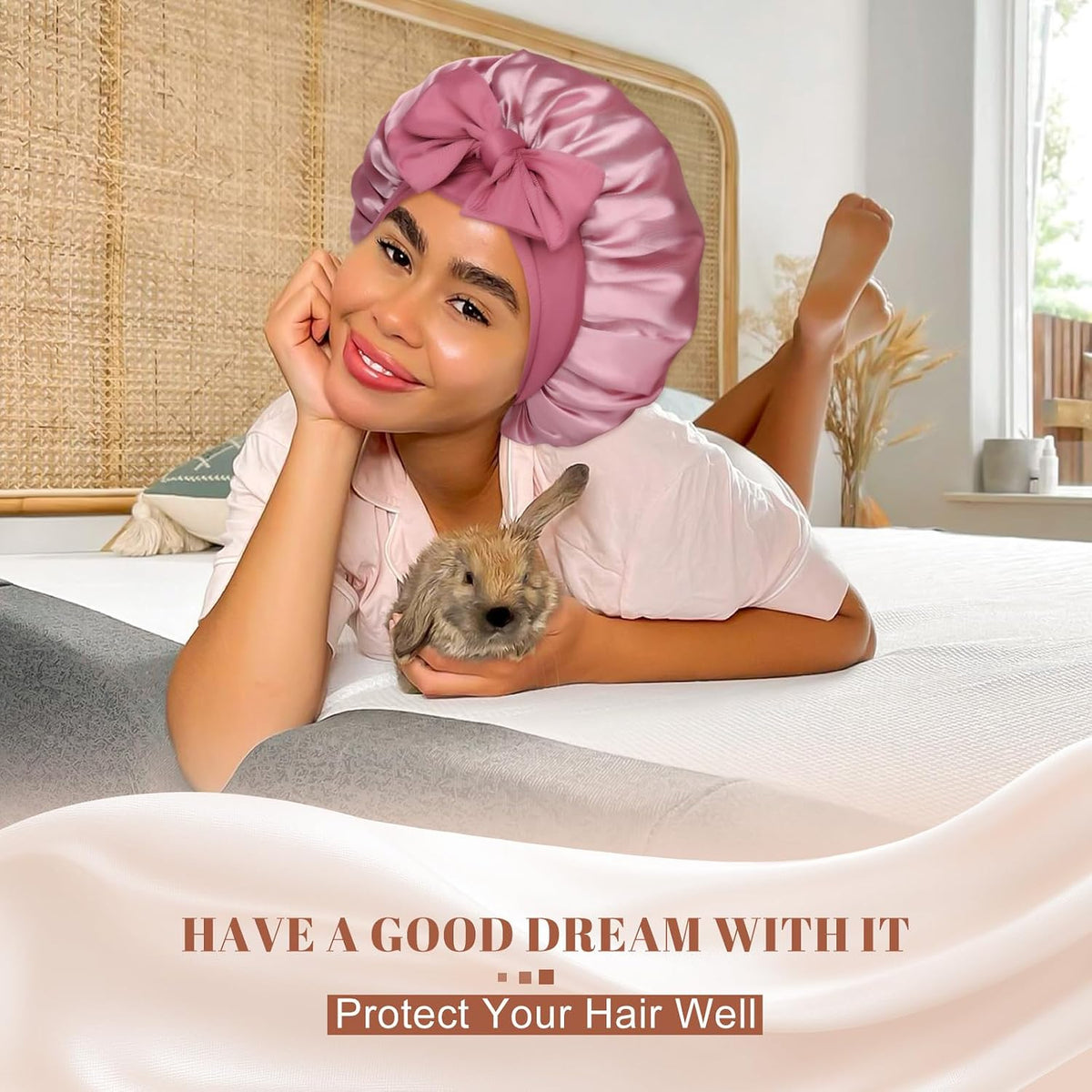 Double Layer Satin Bonnet for Sleeping, Hair Bonnet for Curly Hair