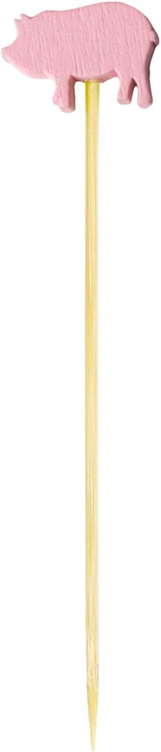 3.9" Pink Pig Fancy Cocktail Appetizers Bamboo Toothpick Picks Stirrer Sticks for Fruit Party, Charcuterie Accessories and Drinks, 100 Pieces