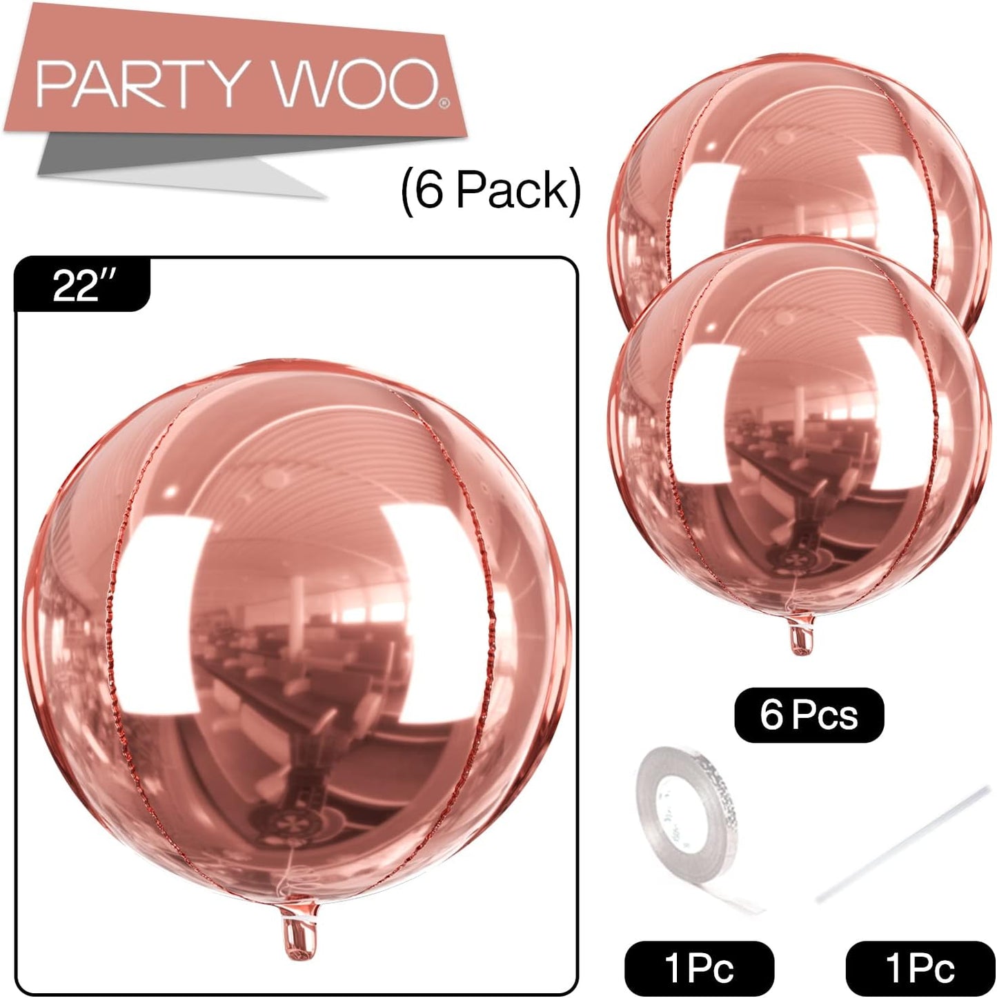Rose Gold Foil Balloons 6pcs Large Round Giant Jumbo 4D Balloons
