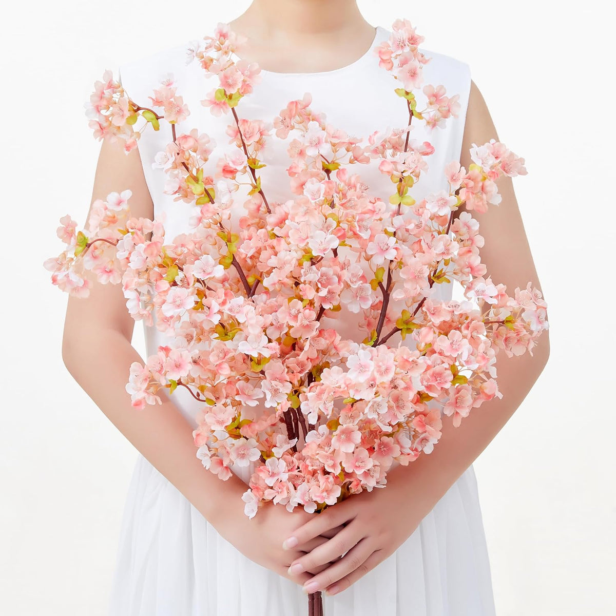 Artificial Cherry Blossom Branches Silk 39 Inch Faux Cherry Flowers Peach Tall Stems for Home Wedding Bedroom Table Japanese Real Touch Vase Decoration(3Pcs,Pink)