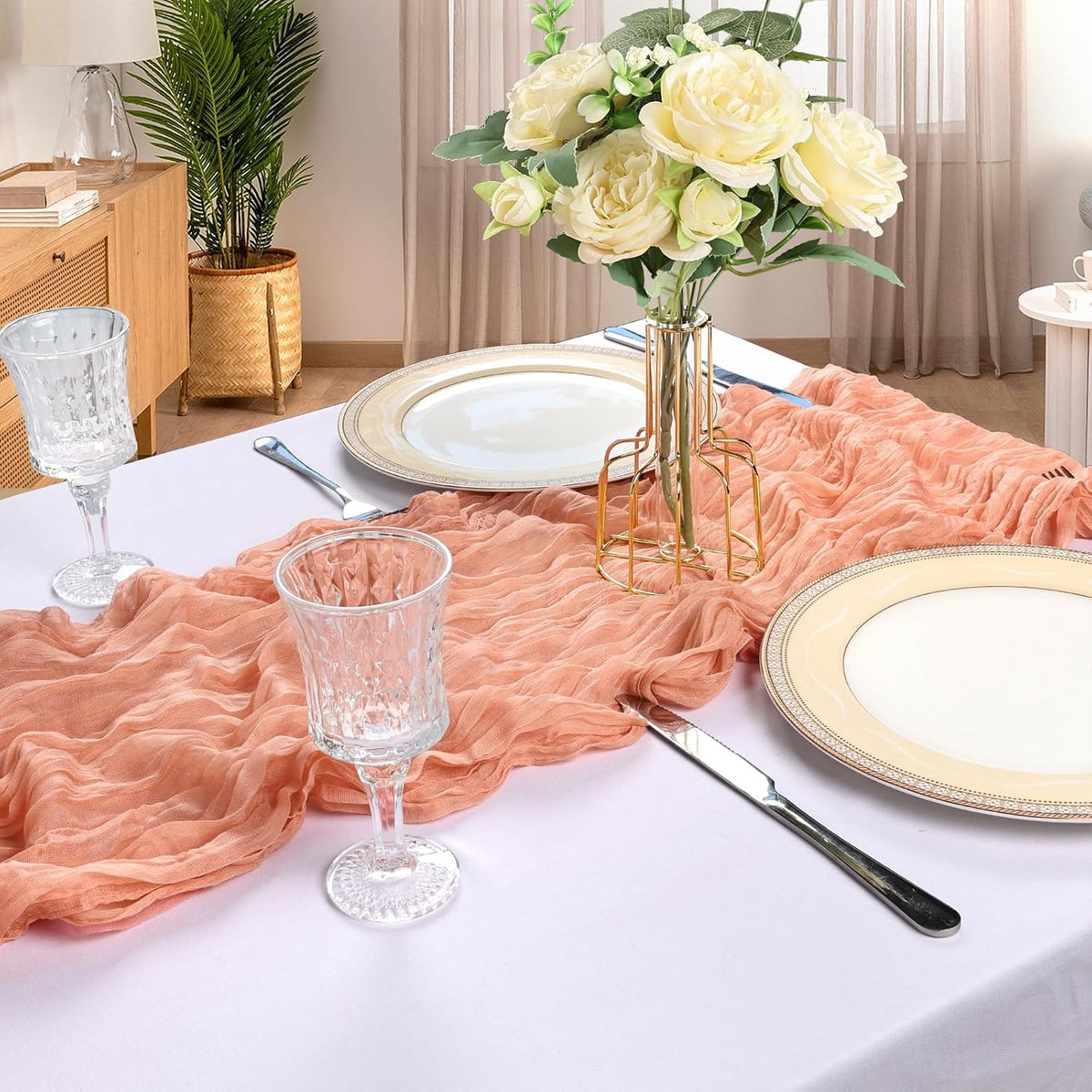 12 Pack 10Ft Peach Cheesecloth Table Runner 23 x 120 Inch