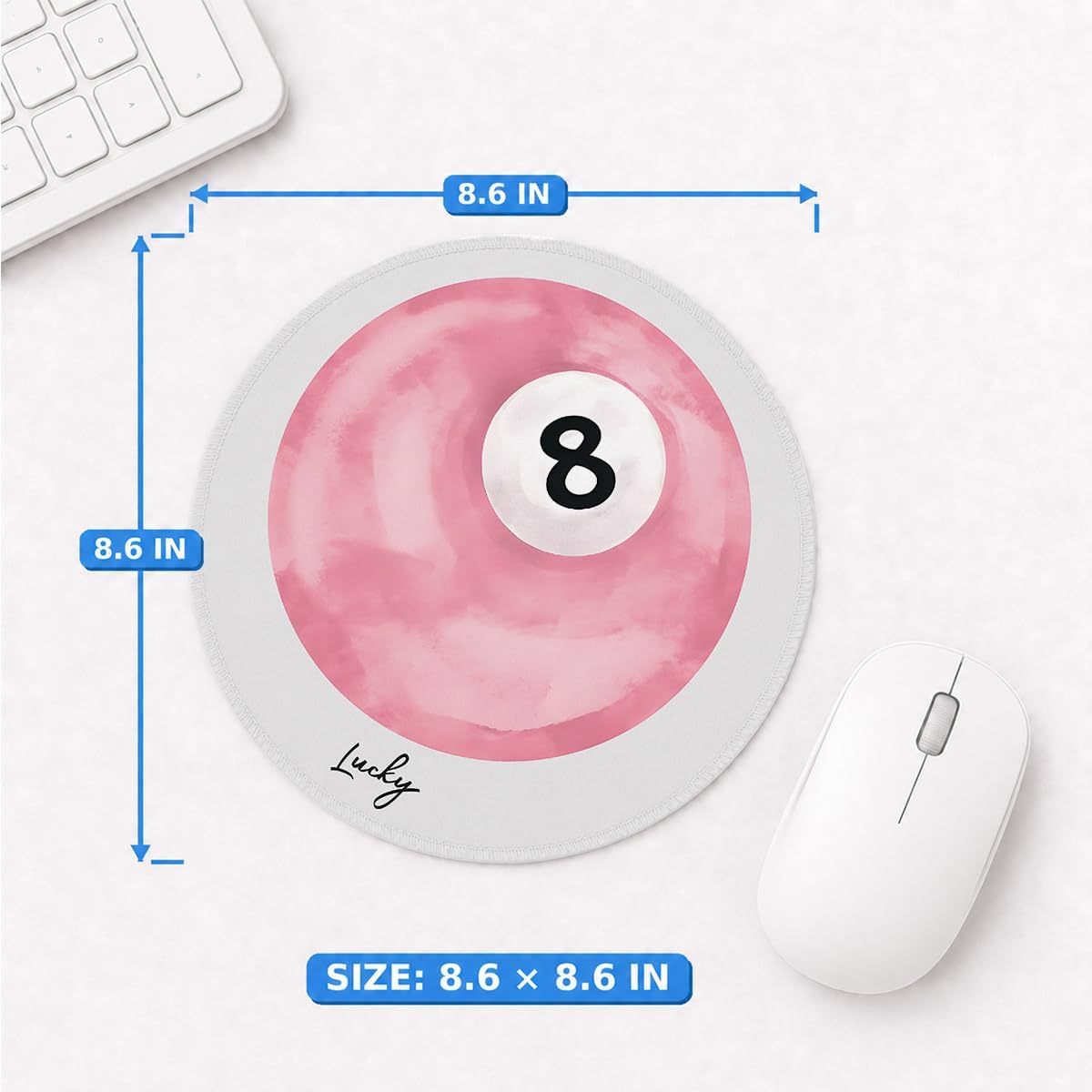 Pink Lucky 8 Mousepad, Aesthetic Round Mouse Pad, 8.6x8.6 Inch