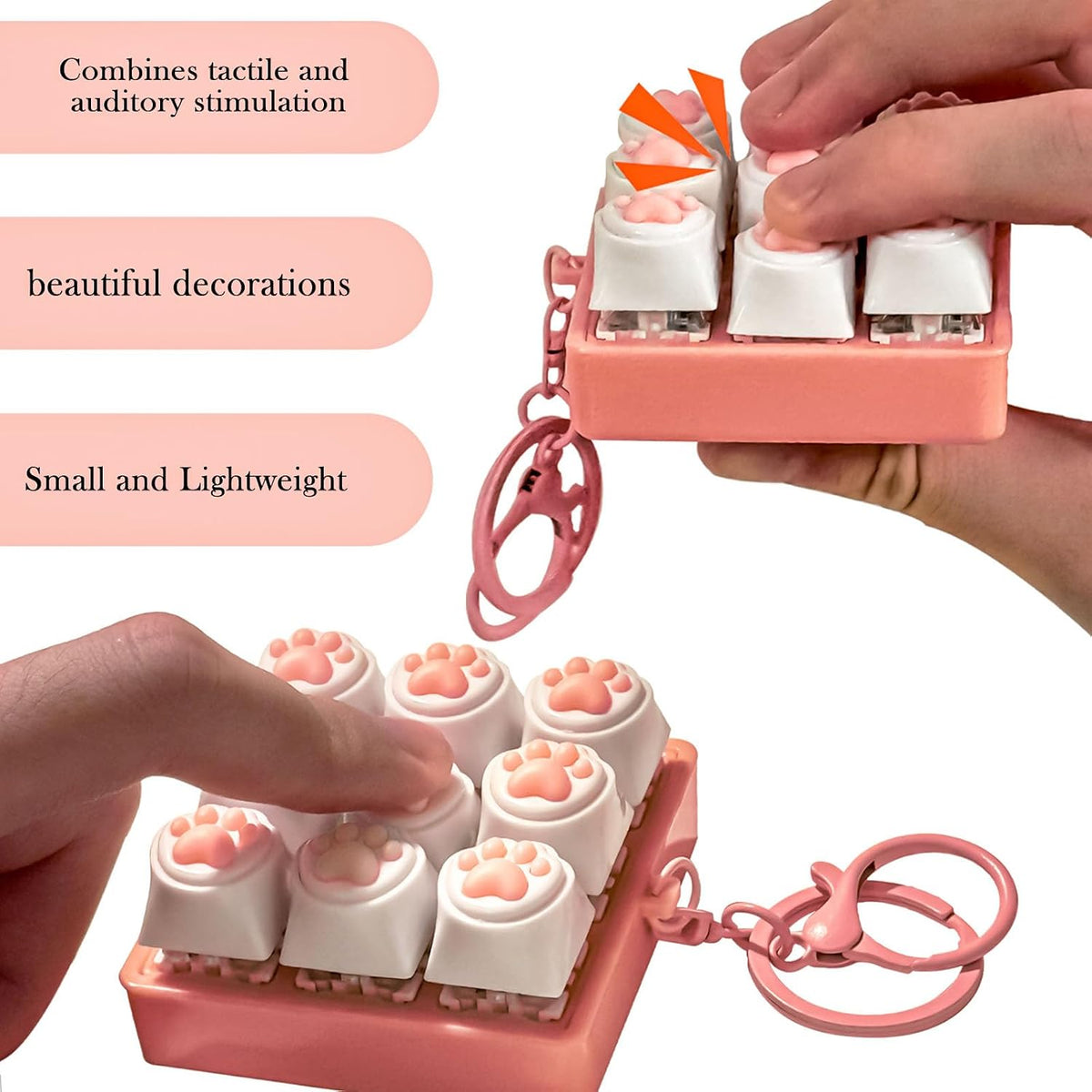 Sound Keyboard Fidget Toy,Candy Fidget Keyboard for Stress Relief, Sound Keyboard Fidget Clicker for Office, School, Travel, Anxiety Keyboard Keychain Gift (Pink Candy)