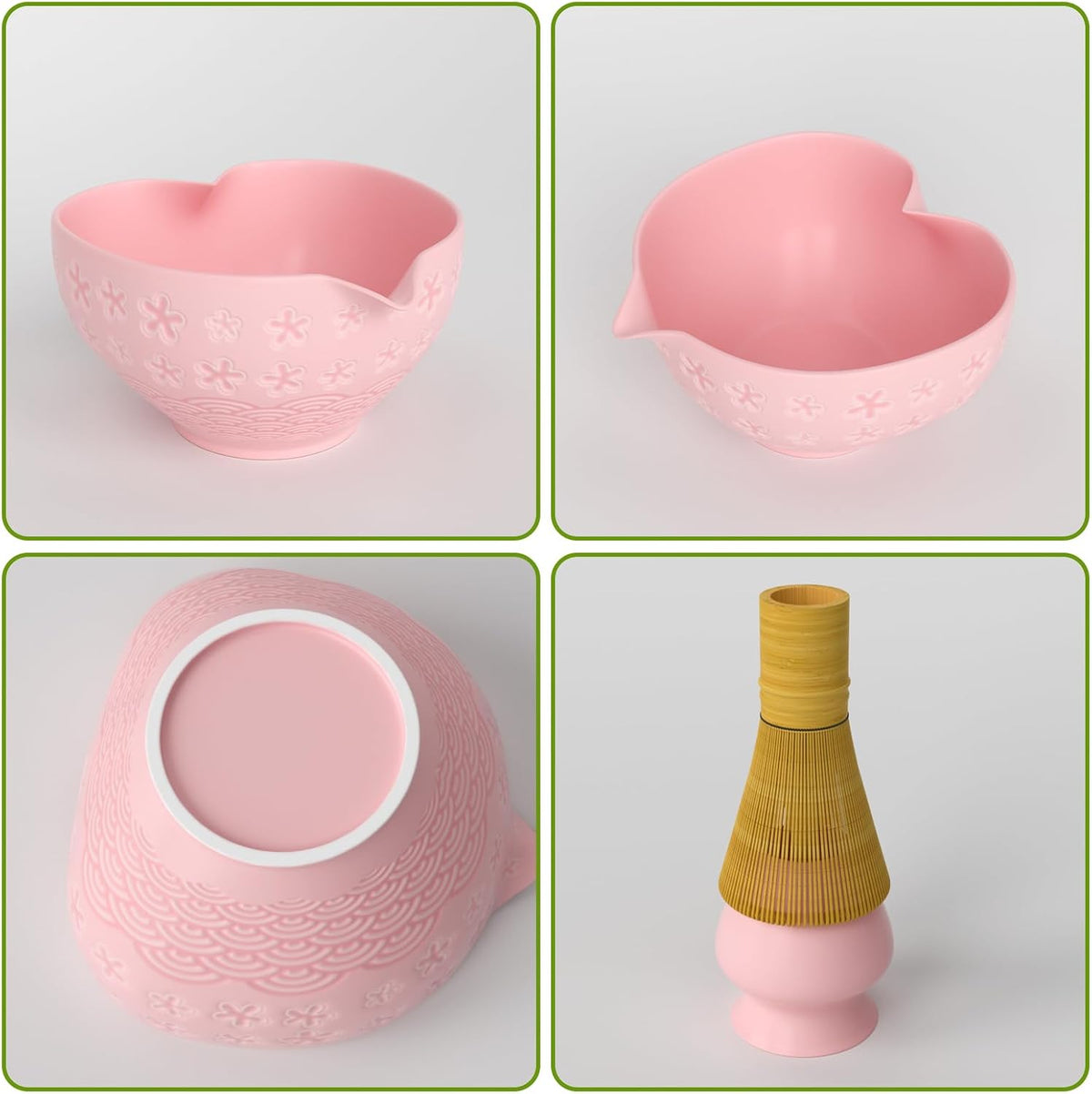 Matcha Whisk Set & Japanese Tea Set, 8PCS Ceramic Matcha Kit, Heart-shaped Matcha Bowl with Spout and Bamboo Whisk for Ceremony Matcha Lovers, Ideal Gift Christmas and Birthday (Cherry Blossom Pink)