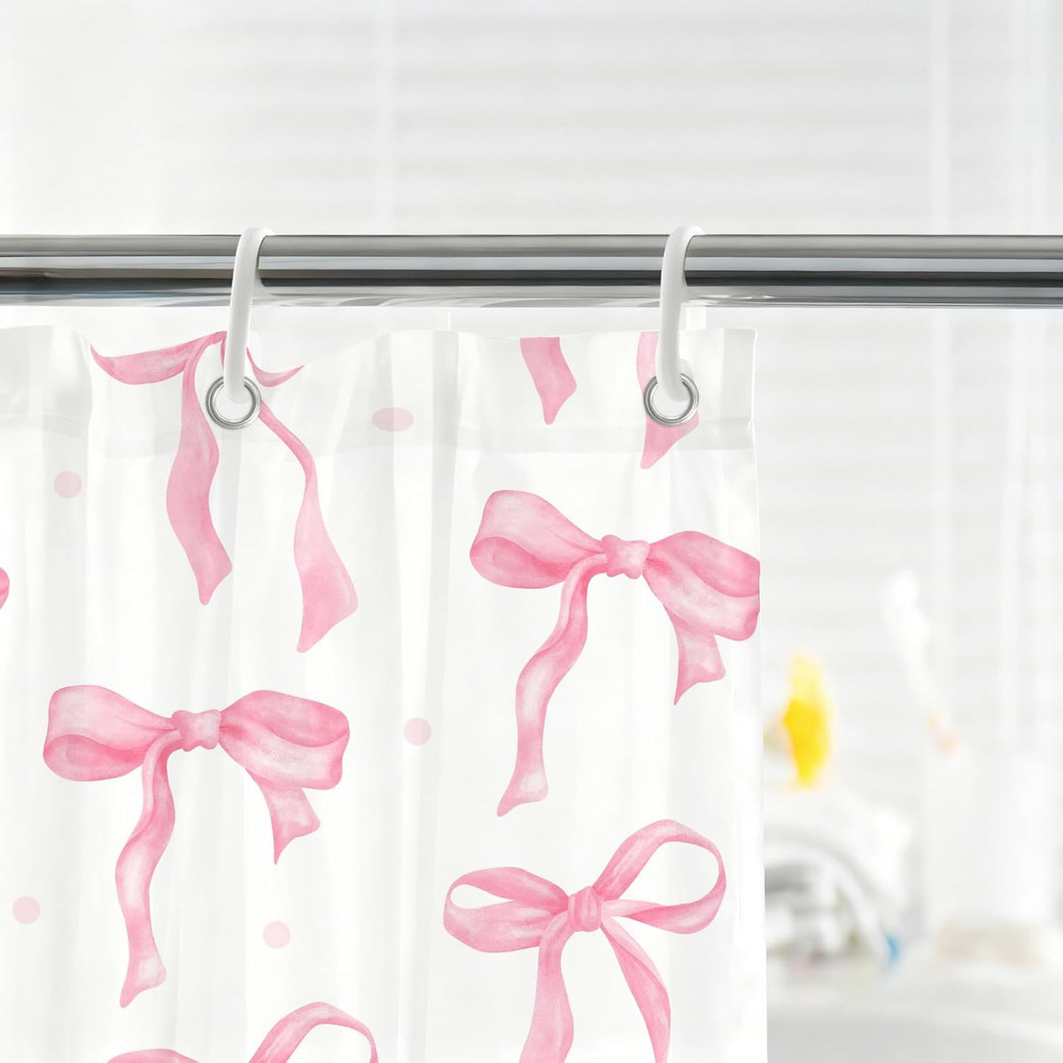 Cute Shower Curtain, Bow Pattern Waterproof Fabric Shower Curtain for Bathroom Decor, Aesthetic Modern Shower Curtains Sets with Hooks for Women Girls 72x72 Inches (Pink)