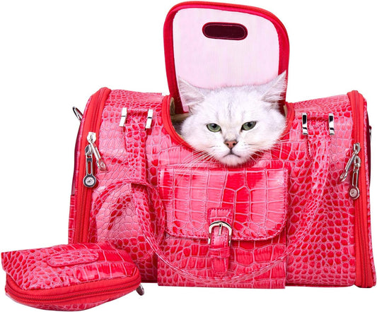 PU Leather Dog Handbag Dog Purse Cat Tote Bag Pet Cat Dog Hiking Bag Travel Bag.fits Under 3 pounds(S, Pink)