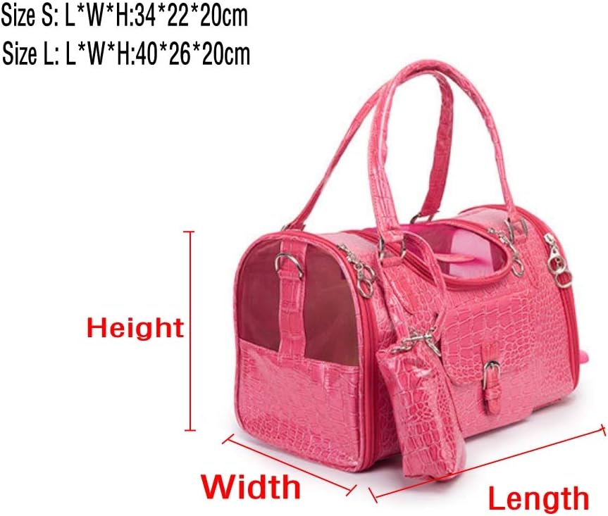 PU Leather Dog Handbag Dog Purse Cat Tote Bag Pet Cat Dog Hiking Bag Travel Bag.fits Under 3 pounds(S, Pink)