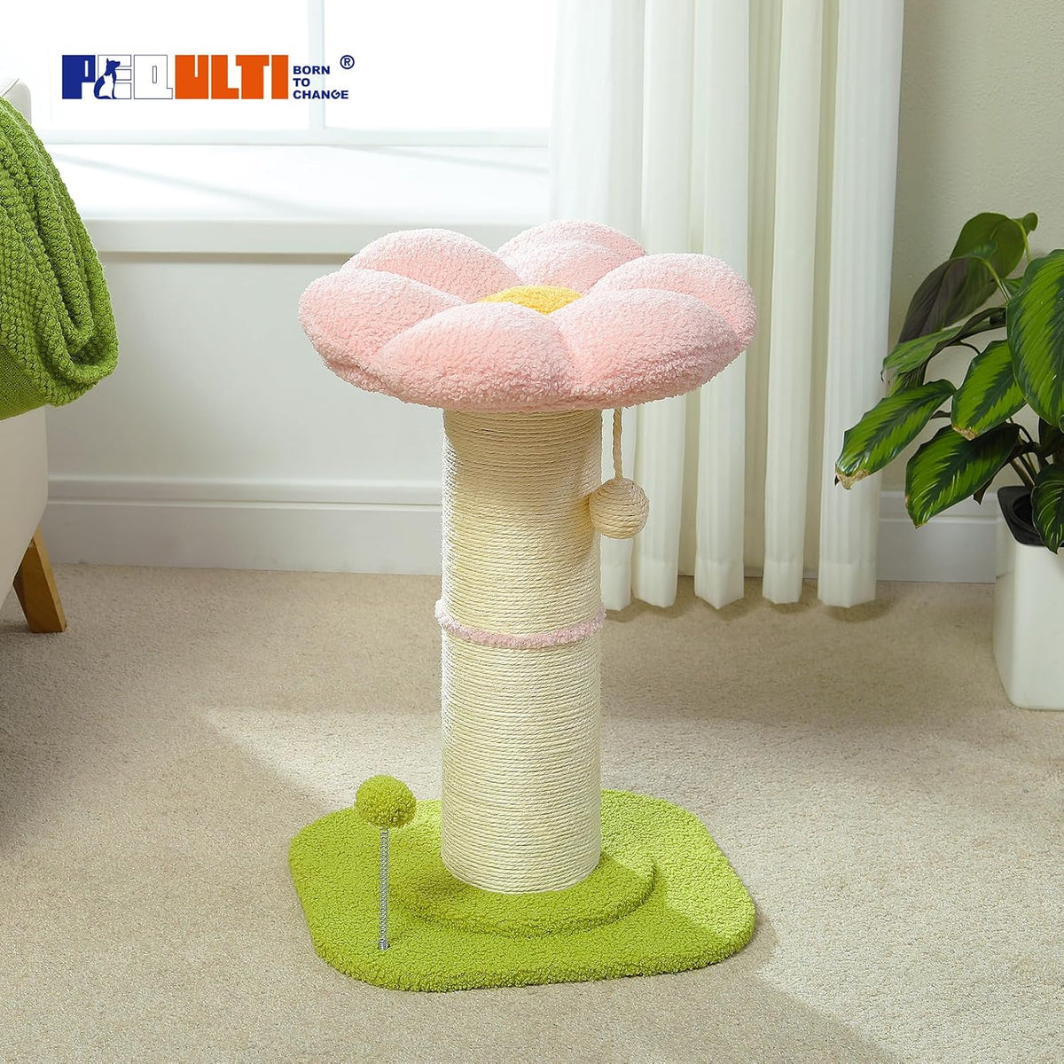 Flower Cat Scratching Post, Super Thick 5.5in Sisal Post, Pink
