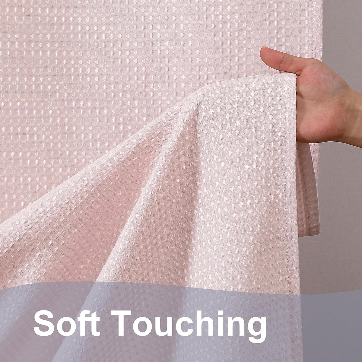Blush Waffle Weave Fabric Shower Curtain, Textured Heavy Cloth Shower Curtains for Bathroom, Water Repellent Soft Hotel Spa Luxury Elegant Bath Curtain, Machine Washable, Blush, 72x78 Inch