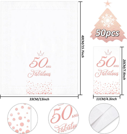 50Pcs 50 and Fabulous Guest Napkins Rose Gold 50th Birthday Disposable Napkins Paper Dinner Hand Towel for Bathroom Women Birthday Party Supplies