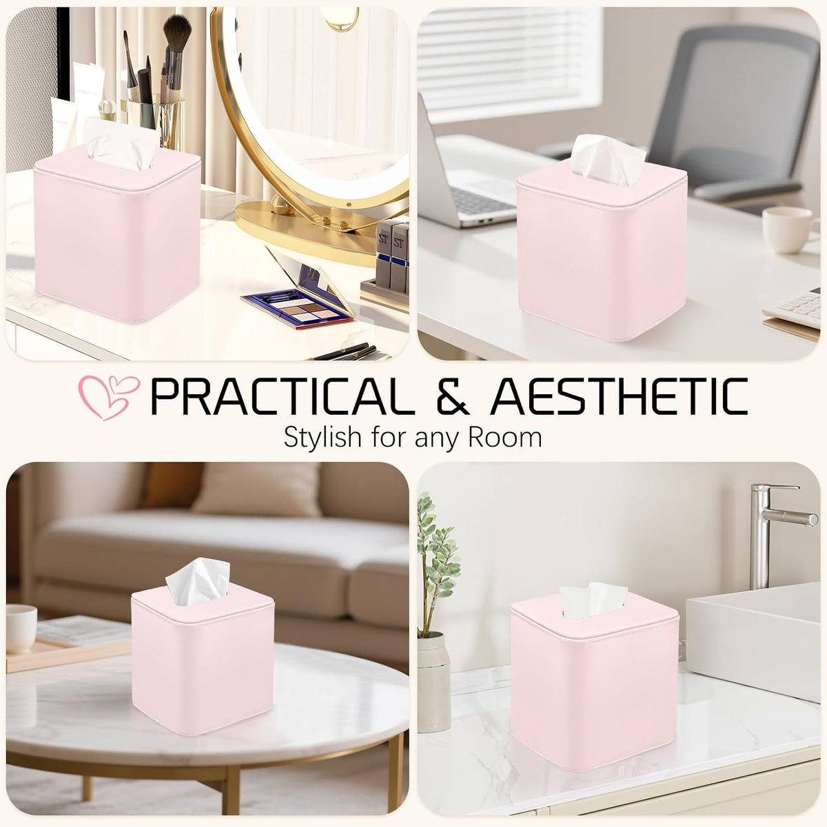 Tissue Box Holder Square PU Leather Stylish Facial Tissue Box with Magnetic Closure Decorative Cube Tissue Box Cover for Bathroom Vanity Office