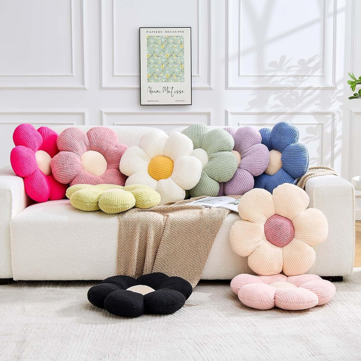 Flower Pillow, Peach Pink Flower Decorative Throw Pillows for Bed Couch, Aesthetic Home Decor Cute 19.6" Daisy Floral Shaped Plush Pillow Floor Seat Cushion