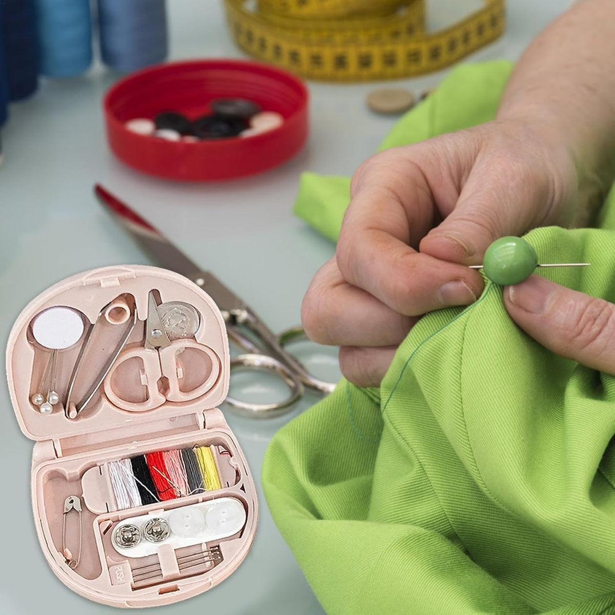 Sewing Kit Basic - Sewing Kit with 6 Color Spool,Portable Sewing Kit with Foldable Case,Basic Sewing Supplies Small Sewing Kit,Sewing Supplies for Home Travel Camping for Kids Girls (Pink)