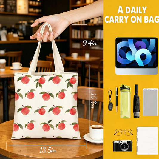DHQH Peach Canvas Tote Bag with Pouch, Cute Aesthetic Tote Bags for Women, Large Capacity Canvas Shoulder Bag for Shopping Travel Gift