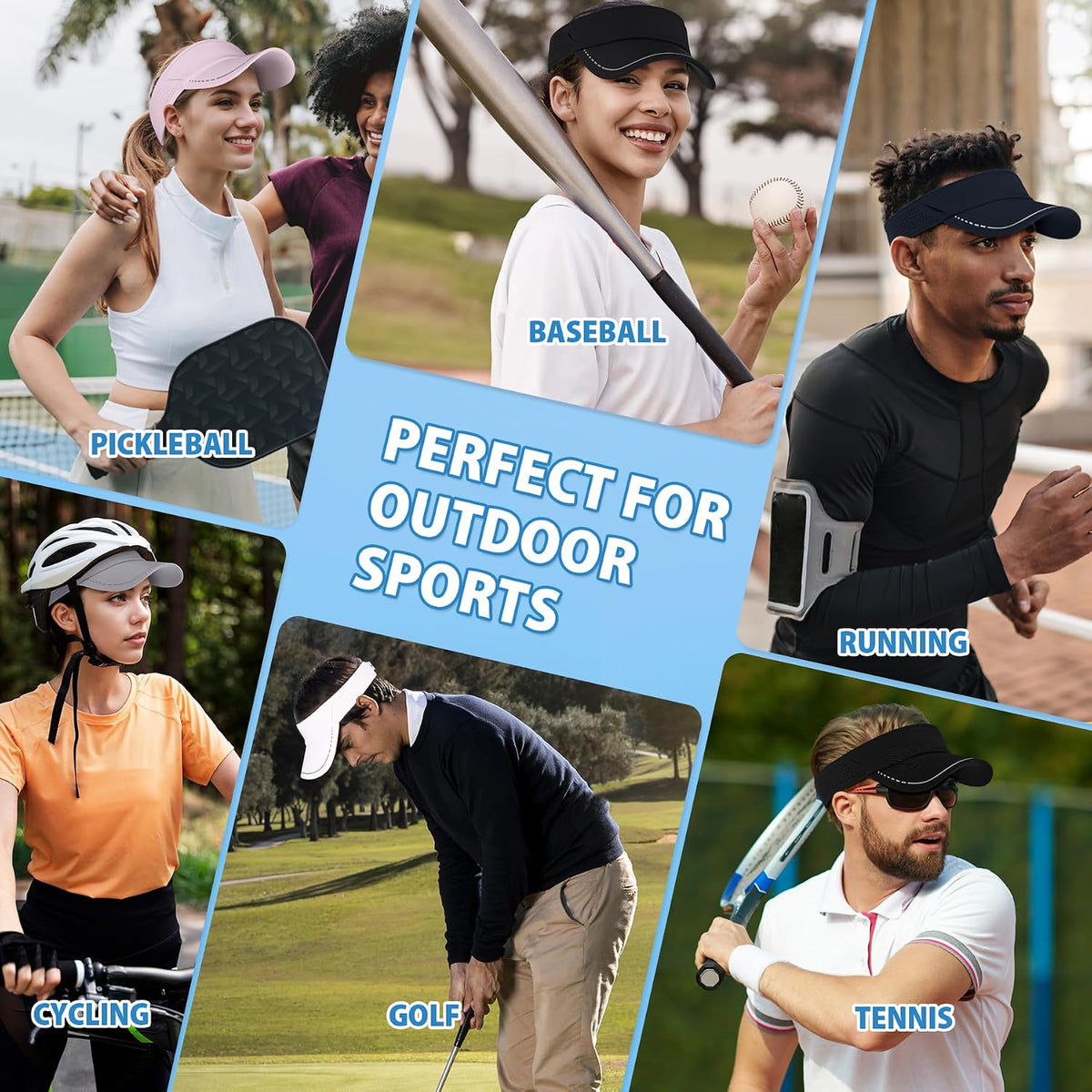 Sports Sun Visor for Men Women, Lightweight Adjustable Visor Hat, Reflective Running Tennis Golf Visor, Sunglass Slots