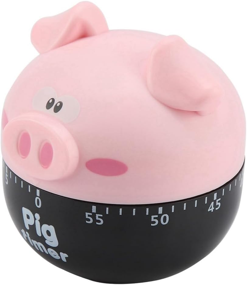 Cartoon Pig Shape Kitchen Timer 1-55 Minute – Mechanical Wind-Up Cooking Timer Countdown Alarm Clock for Baking, Home Decor, Loud Alarm(Pink)