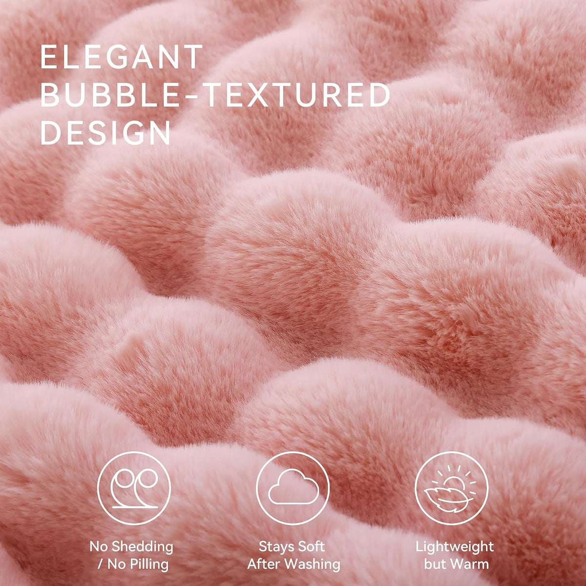 Faux Rabbit Fur Throw for Couch - Blush Pink Bubble Blanket 50"x60"