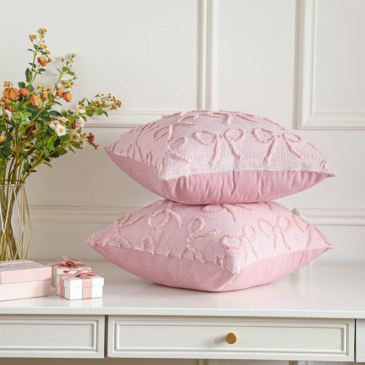 2 Pack Pink Bow Pillow Covers 18x18 Coquette Preppy Decor
