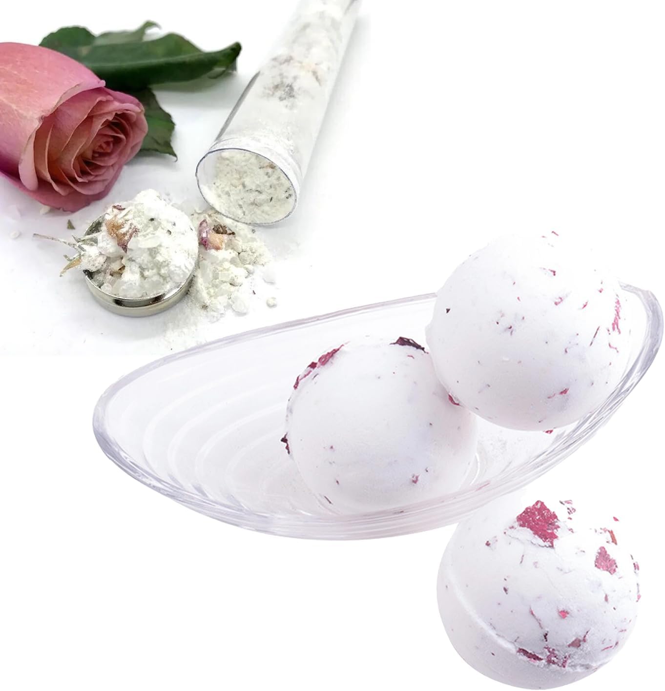 Bath Bombs for Women Spa Gift Set with 1 Rose and 1 Milk Essential Oils Sea Salt Moisturizing Relaxing Birthday Gift for Her Bubble Bath Skincare Relaxation Aromatherapy Gifts 2 Pack