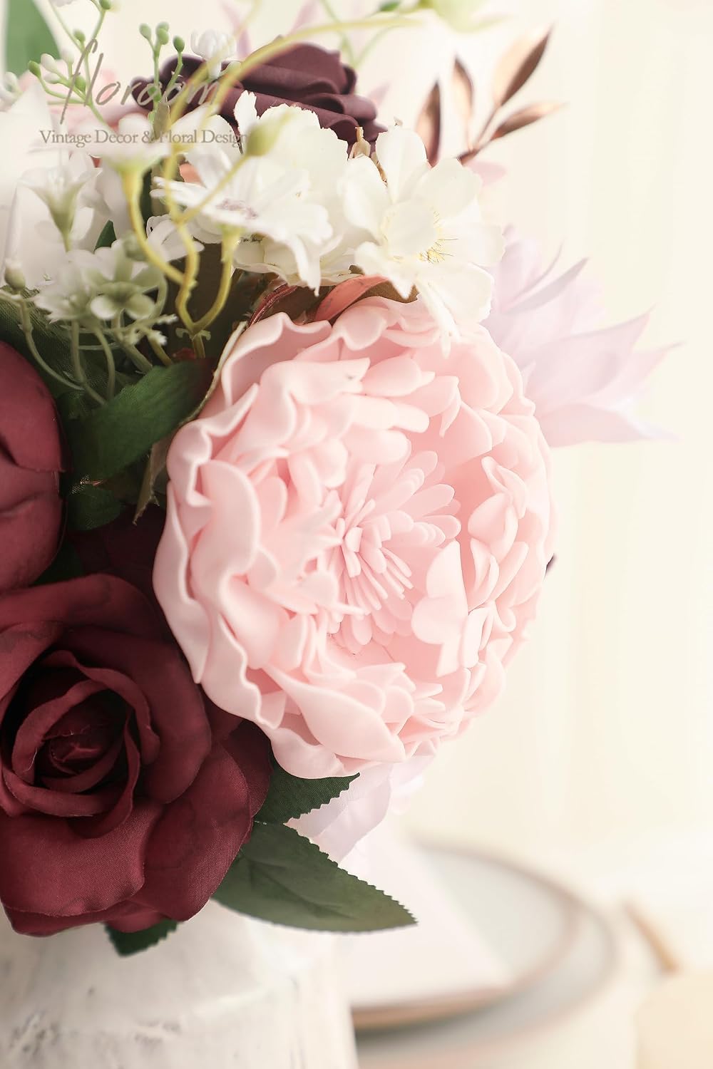 Artificial Flowers 16pcs 4" Blush Blooming Peonies Real Looking Foam Fake Peony with Stems for DIY Wedding Bouquets Pink Bridal Shower Centerpieces Floral Arrangements Party Tables Decorations