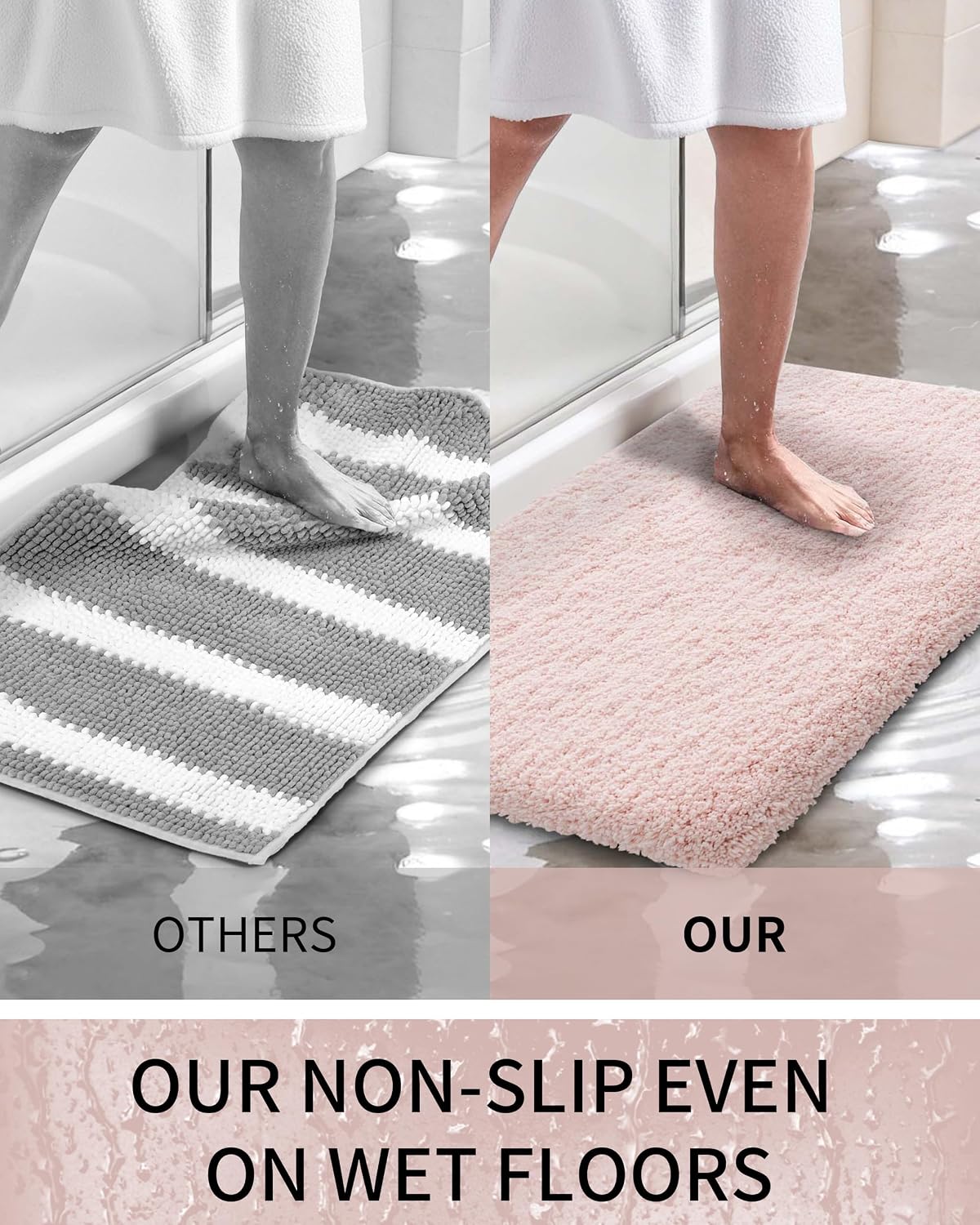 Toilet Rugs U-Shaped Mat 24x22, Contour Bathroom Mat - Ultra Soft & Absorbent Microfiber, Quick-Dry, Machine Washable with High Density Foam Latex Non Slip Backing, Pink