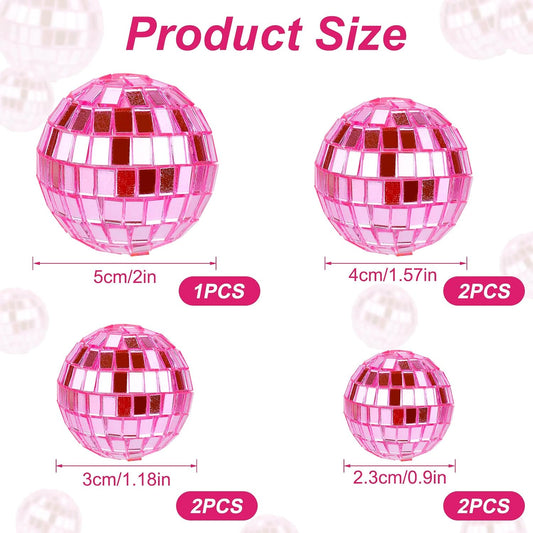 7pcs Disco Ball Cake Toppers, 4 Sizes Disco Balls for Cake Disco Ball Party Decorations Disco Theme Accessories for 70s Theme Party Favors (Pink)