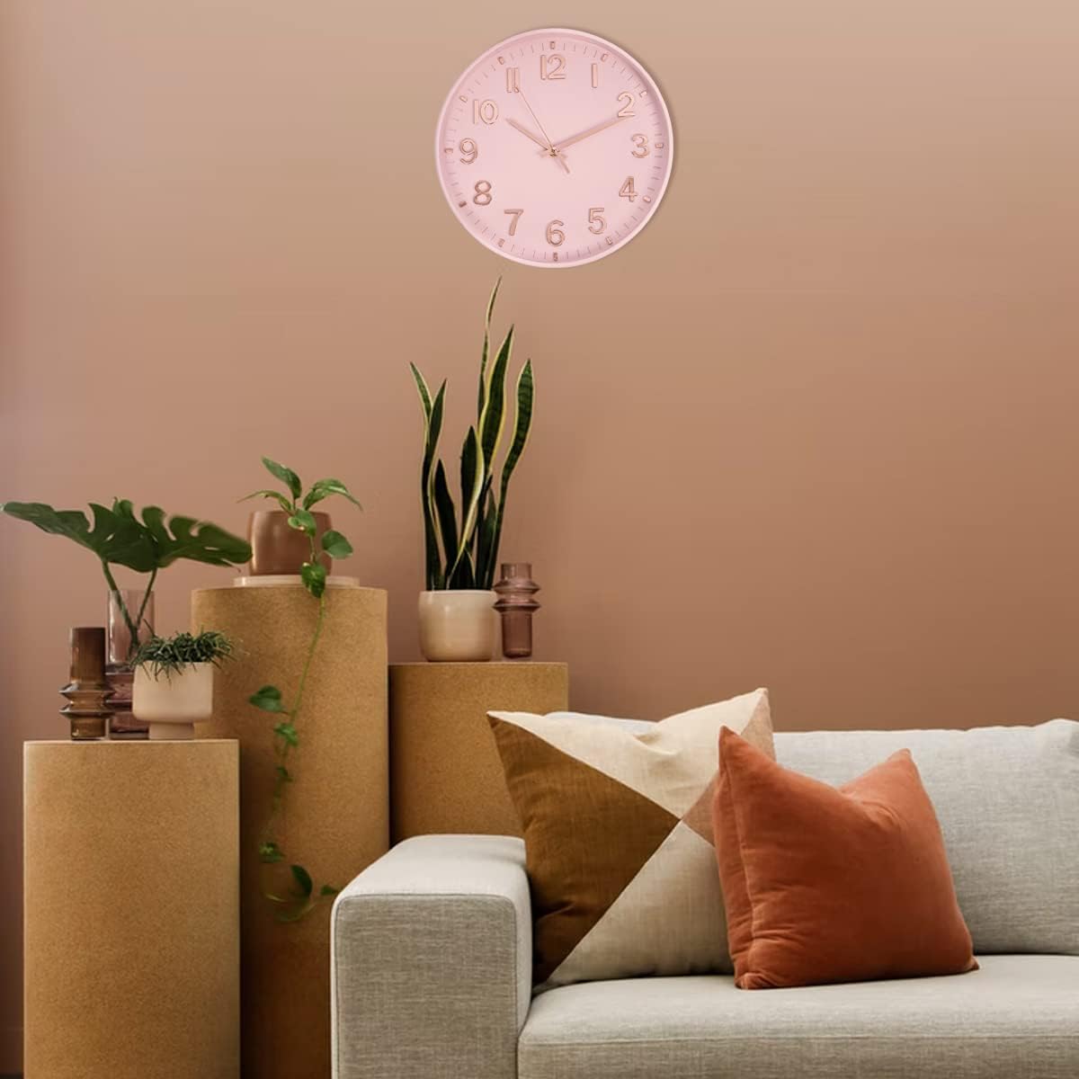 12 Inch Silent Wall Clock Battery Operated Non Ticking Pink
