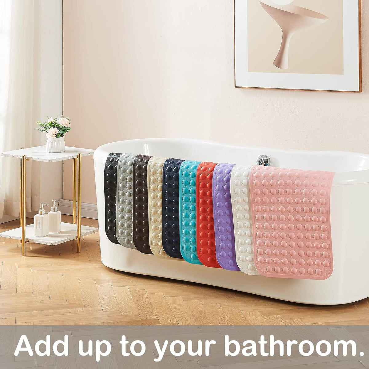 Bathtub Mat Non Slip Bath Mat for Tub Silicone Soft Bath Tub Mat Non Slip Shower Mats, Suction Cups Bath Tub Anti Slip Matt for Family Use, Machine Washable - Pink