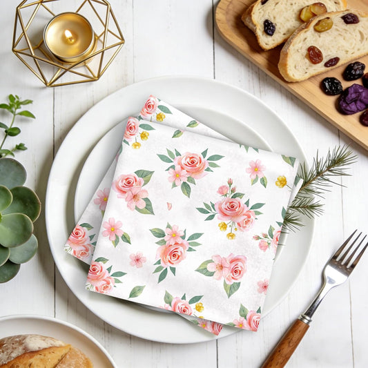 Pink Floral Print Napkins Set of 4, 18x18 Inch Soft Absorbent Washable Reusable Cloth Napkins, Floral Gifts for Flower Lovers, Bridal Shower, Wedding, Tea Party & Table Decor