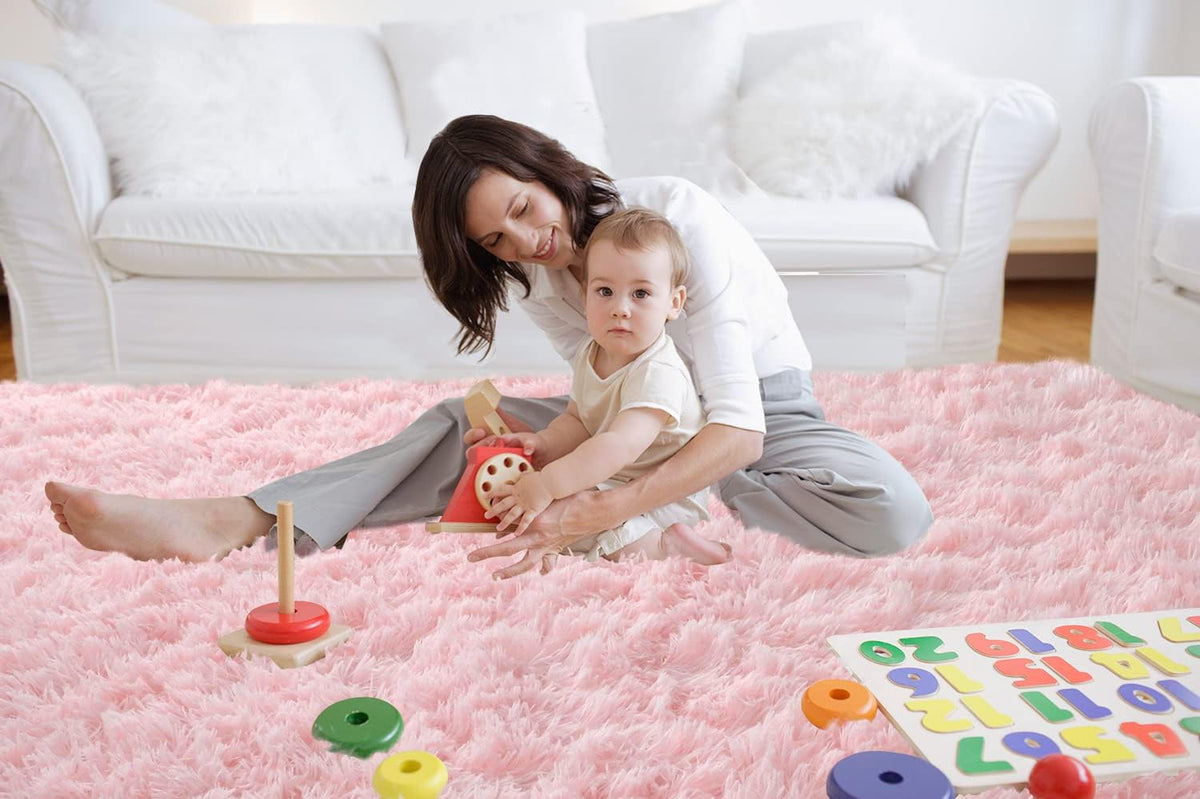 Pink Rug for Girls Bedroom 5x7 - Soft Fluffy Kids Bedroom Carpet