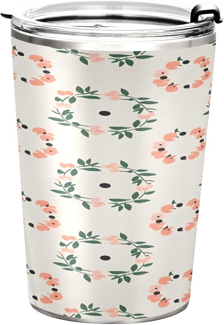 Peach Wreath Pattern 11oz Tumbler with Lid, Stainless Steel Vacuum Insulated Travel Mug, Double Wall Leakproof Coffee Cup, Travel Flask Includes 2 Straws for Hot and Cold Drinks