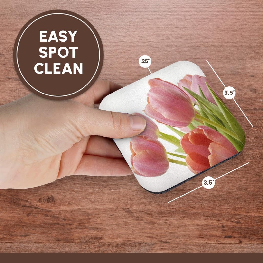 Florene Flowers - Pleasantly Pink Tulips - Set of 8 Coasters - Soft (CST_55218_2)
